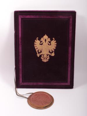 Adelstandsdiplom, Franz Josef I. für Johann Ritter von Hitzinger (geb. 1813 in Münzbach OÖ), 3. August 1880 - Antiques, art and jewellery