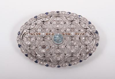 Diamant-Saphir-AquamarinBrosche - Antiques, art and jewellery