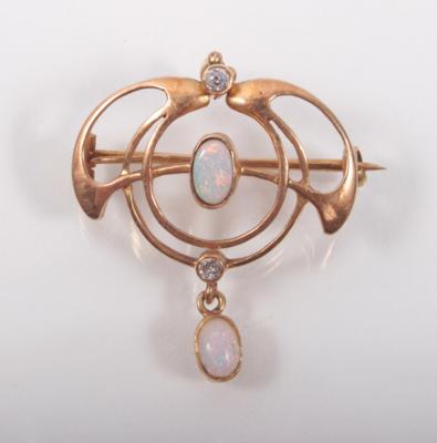 Opal- Altschliffdiamantenbrosche - Arte, antiquariato e gioielli