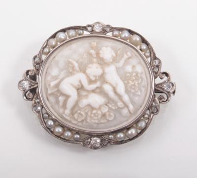 Diamant- Kulturperlenbrosche "Putten" - Antiques, art and jewellery