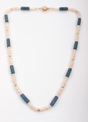 Halskette aus Süßwasserkulturperlen und Azuritmalachit - Antiques, art and jewellery