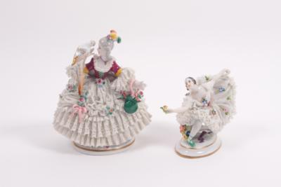 2 Porzellanfiguren "Dame mit Papagei; Tänzerin" - Kunst, Antiquitäten und Schmuck