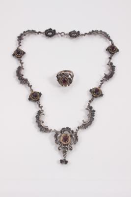 Granatcollier und -ring - Umění, starožitnosti, šperky