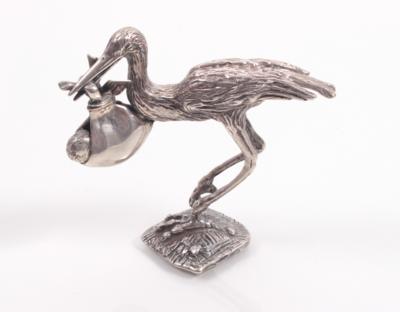 Silberfigur "Storch mit Baby" - Kunst, Schmuck, Antiquitäten