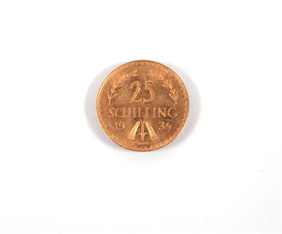 Goldmünze, Schilling 25,-, Österreich 1934 - Umění, starožitnosti, šperky
