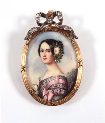 Ovaler Anhänger (Brosche) mit Miniaturportrait - Arte, antiquariato e gioielli