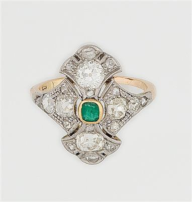 Diamant- Smaragddamenring - Antiques, art and jewellery