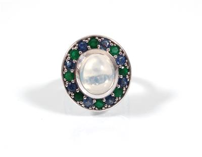 Smaragd-Saphir-Mondsteindamen-ring - Arte, antiquariato e gioielli