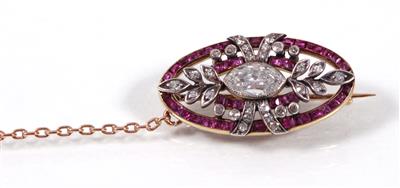 Diamant- Rubinbrosche - Art, antiques and jewellery