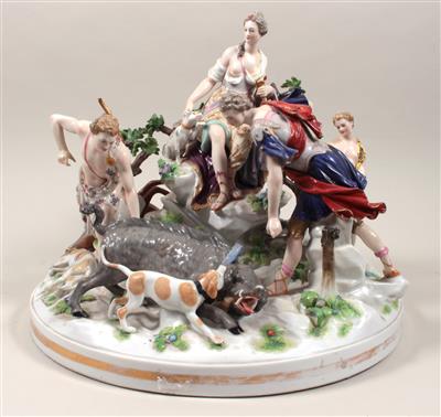 Porzellanfigurengruppe "Atalante und Meleager erlegen das katydenische Wildschwein" - Arte, antiquariato e gioielli