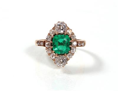 Smaragd- Altschliffdiamantdamenring - Umění, starožitnosti a šperky