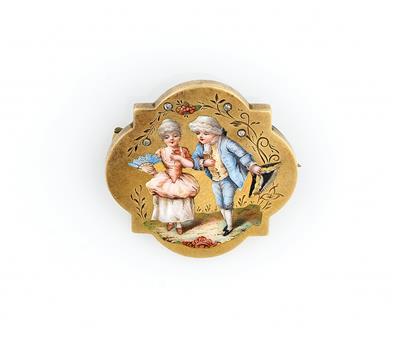 Emailbrosche "Kleines galantes Pärchen" - Art, antiques and jewellery