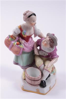 AUGARTEN Porzellanfigurengruppe "Mädchen mit Blumenkorb und Junge mit Fisch in der Hand" - Kunst, Antiquitäten und Schmuck