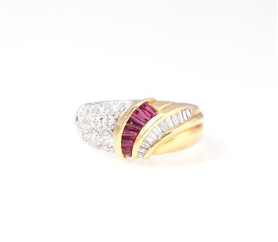 Brillant Diamant Rubin Damenring zus. ca. 0,85 ct - Gioielli, orologi e antiquariato