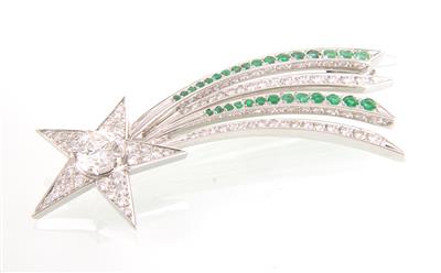 Brillant Smaragd Brosche - Gioielli, orologi e antiquariato