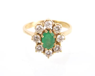 Brillant-Smaragdring zus. ca. 0,80 ct - Gioielli e orologi