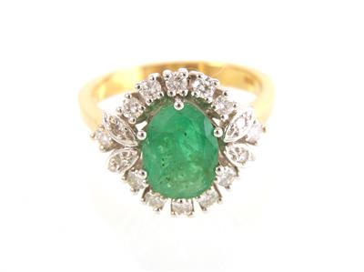 Smaragd-Brillant-Diamant Ring - Schmuck und Uhren