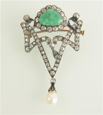 Diamant Smaragdbrosche - Jewellery and watches