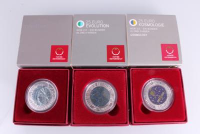 Bimetall Niobmünzen 25 Euro 3 Stück Silber 900 - Gioielli e orologi